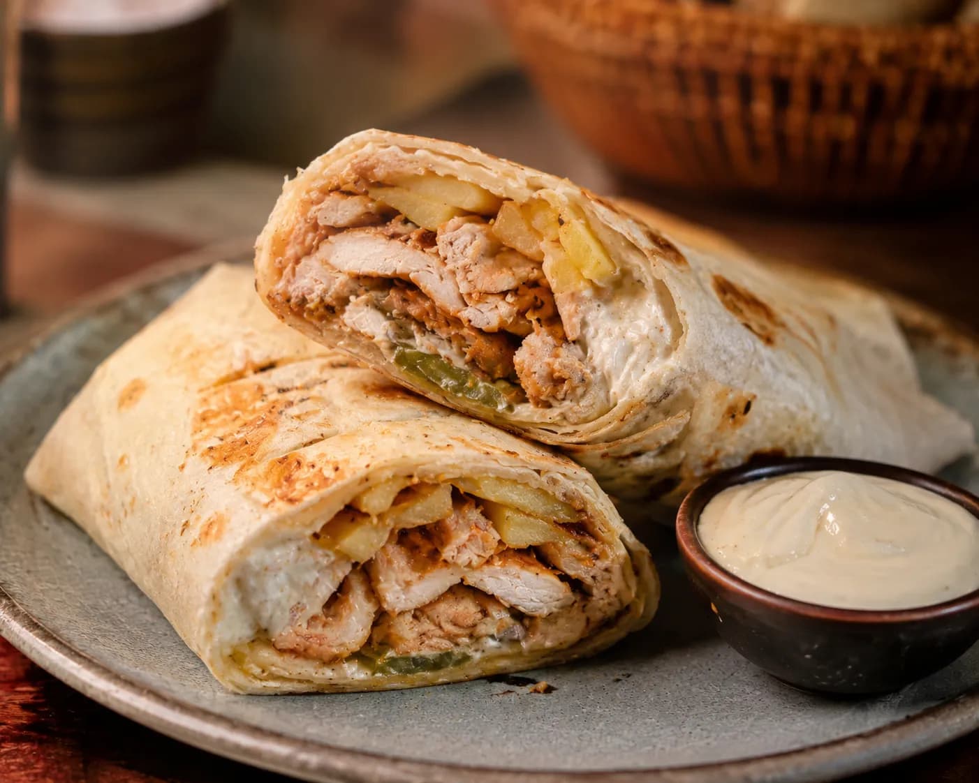 Saudi shawarma wrap with garlic sauce