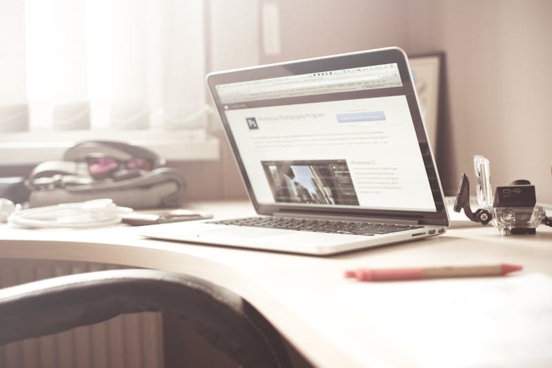 Laptop on a desk with home internet connection