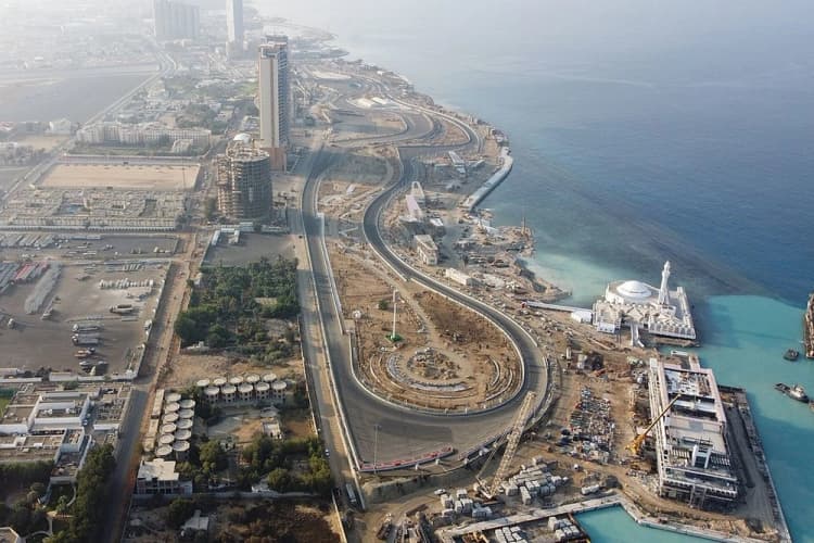 Formula 1 race on the Jeddah Corniche Circuit at night